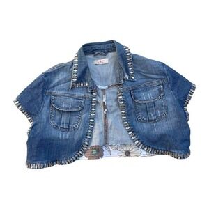Reflex Denim Bolero Jacket Blue Rhinestone Embellished Cropped Short Sleeve 1XL